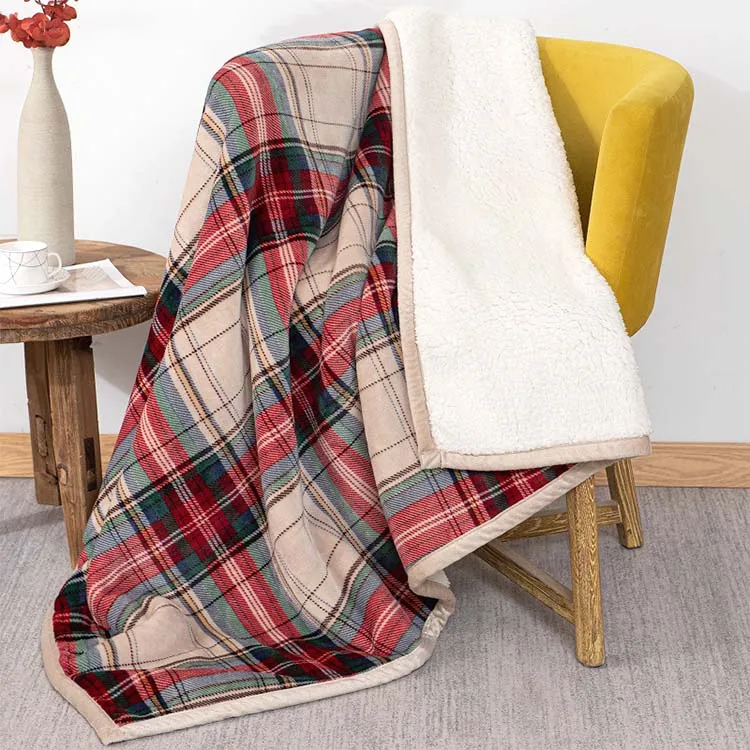 Designer Throw Wholesale Christmas Tartan Flannel Blanket Sustainable Plaid Sofa Sherpa Flannel Fleece Throw Blanket