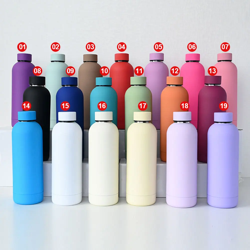 Cute 500ml Big Stainless Steel Insulated Vacuum matte rubber Powder Coated drinking water bottle