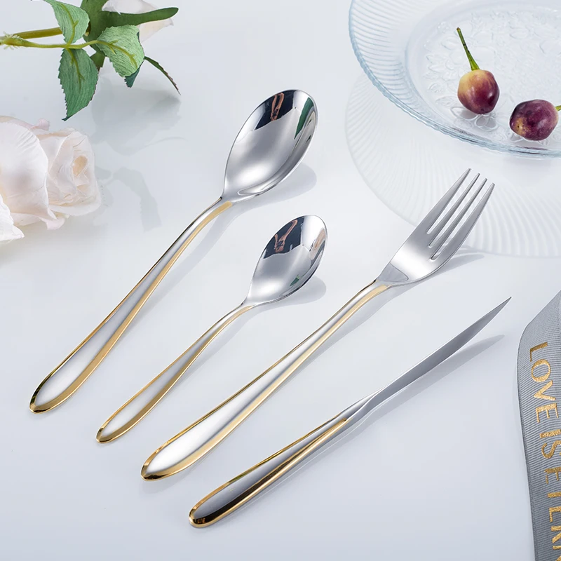 Wholesale Silverware Silver Flatware Set Dinner Spoons Restaurant Wedding Bulk Gold Stainless Steel Cutlery Sets 4 Pieces