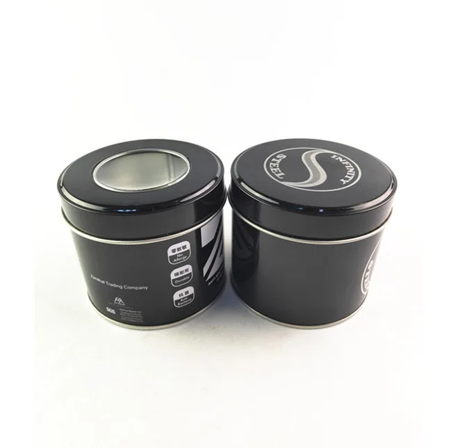 Round saffron tin box good quality coffee tin packaging custom round tin box with window metal tea box supplier
