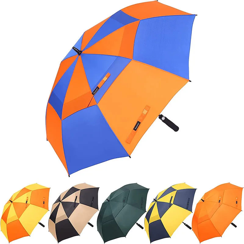 54/62/68 Inch Oem Rpet Design Quality Golf Umbrella Double Layers Vent Strong Umbrella With Logo Windproof