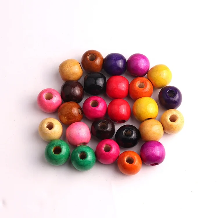 Natural Multi Color Round Beads Large Hole Maple Wooden Beads