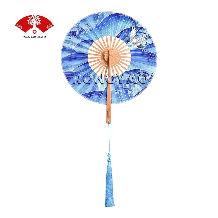Round Hand Fans Personalised Korean Hand Fans For Dancing Japanese Style Round Bamboo Silk Fan