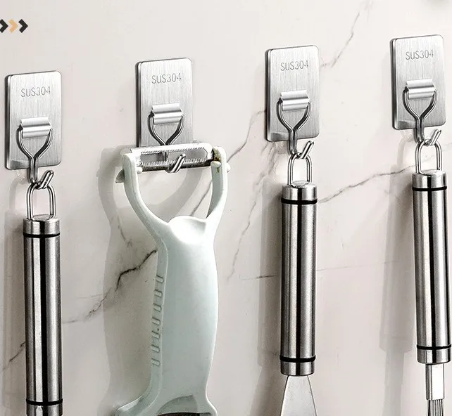 Wall Mounted storage Hanger hook Bathroom Kitchen Home Stick Stainless Steel 304 Self Adhesive Coat Towel Hook