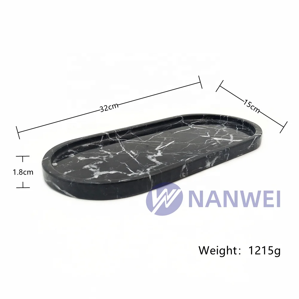 Nanwei Stone Custom Oval Black Marquina Marble Cafeteria Serving Tray