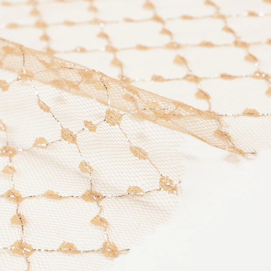 Luxury Orange Shiny Cross Transparent French Lace Tulle Fabric for Party Wear Dresses For Women