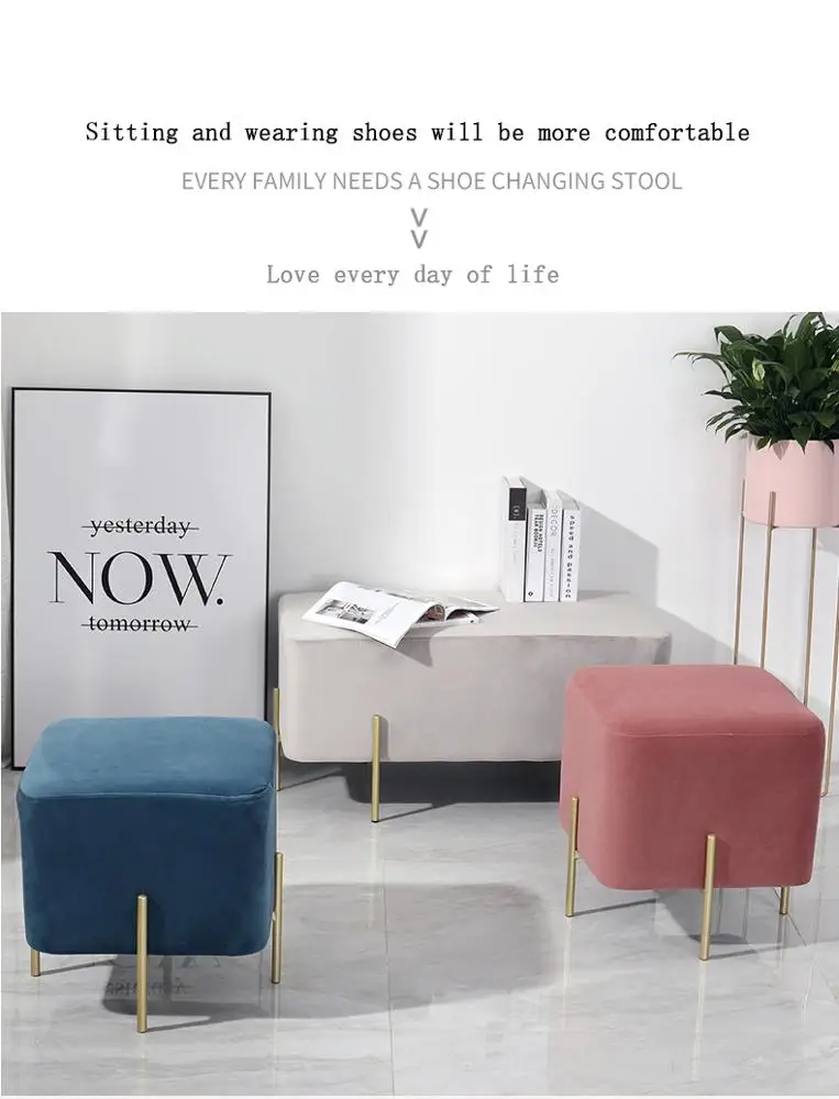 
Laynsino light Square metal leg Shoe change stools modern velvet metal footStool 