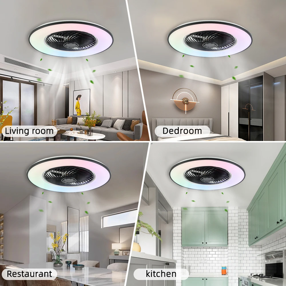 Living room chandelier ceiling fan with light home Tuya Wifi bluetooth music voice remote control RGB ceiling fans with lights