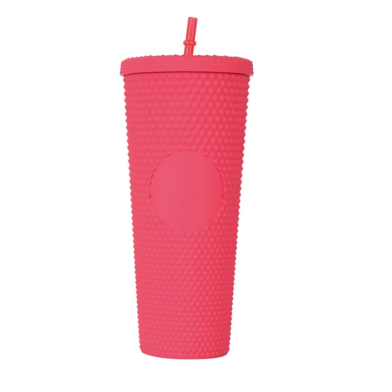 2021 New 24oz American Matte Black Plastic Studded Cups White Studded Tumbler With Straw And Lid