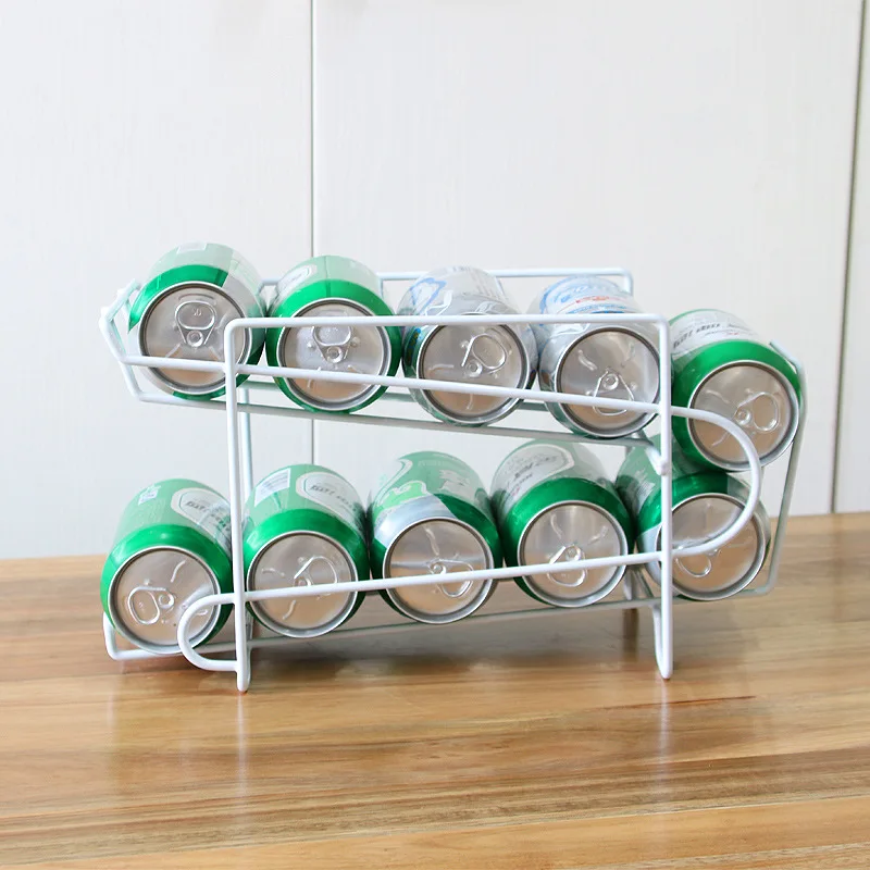 Refrigerator Fresh-Keeping Cola Storage Rack Double Layer Desktop Shelf for Cans Beer Beverage White 10 Bottles