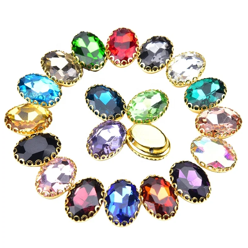 Oval Shape Glass Crystal Sew on Rhinestone With Gold Claw Flat Back Strass Gemstone Diy Clothing Accessories