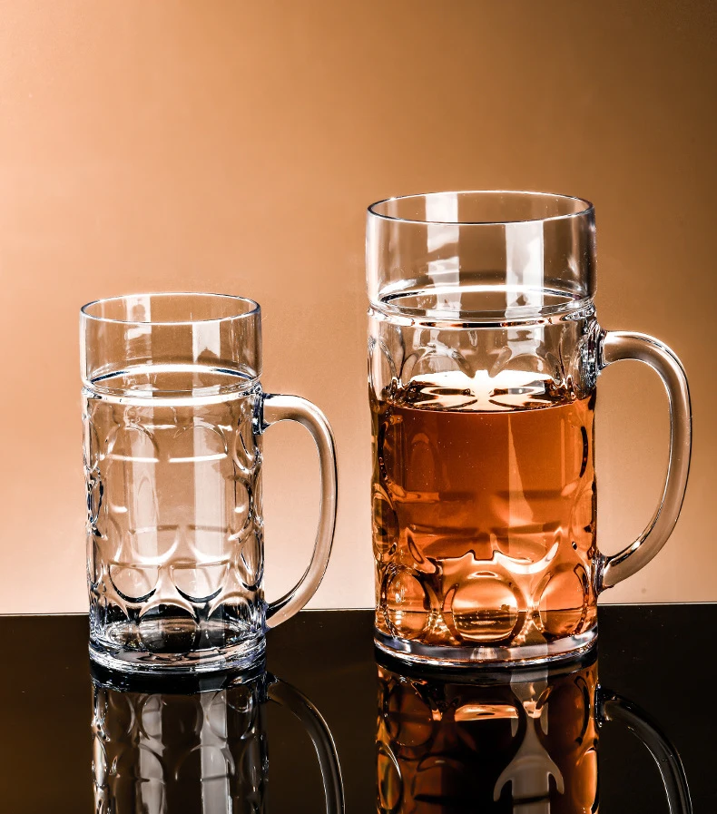 500ml/1000ml Classic Unbreakable Clear Beer Steins Mugs Barware Plastic Beer Glasses With Handle