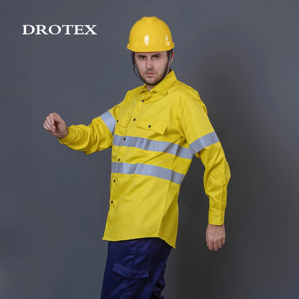 Wholesale Fire Resistant Workwear Safety Clothing Flame Retardant Reflective Hi vis Long Sleeve Work Wear Fr Shirt Men