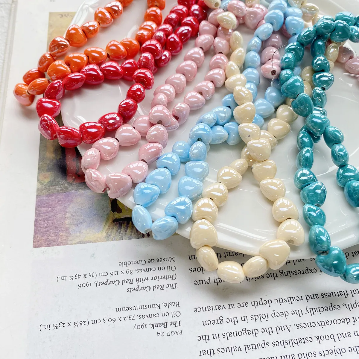 Wholesale AB Colorful Ceramic Heart Beads DIY  Necklace Bracelet Accessories , Ceramic Round Porcelain Beads for Jewelry Making