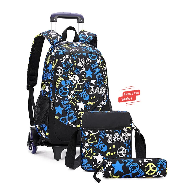 3 in 1 High-Capacity School Rolling Bag Trolley Schoolbag Set Student Trolley Backpack with Six Wheel Stair Climbing