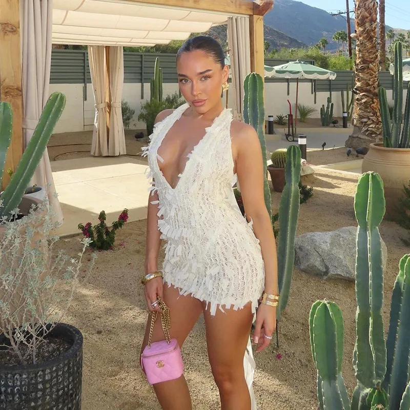 New Product Ideas Deep V Neck Breathable Backless Sexy Elegant Mini Dresses for Women