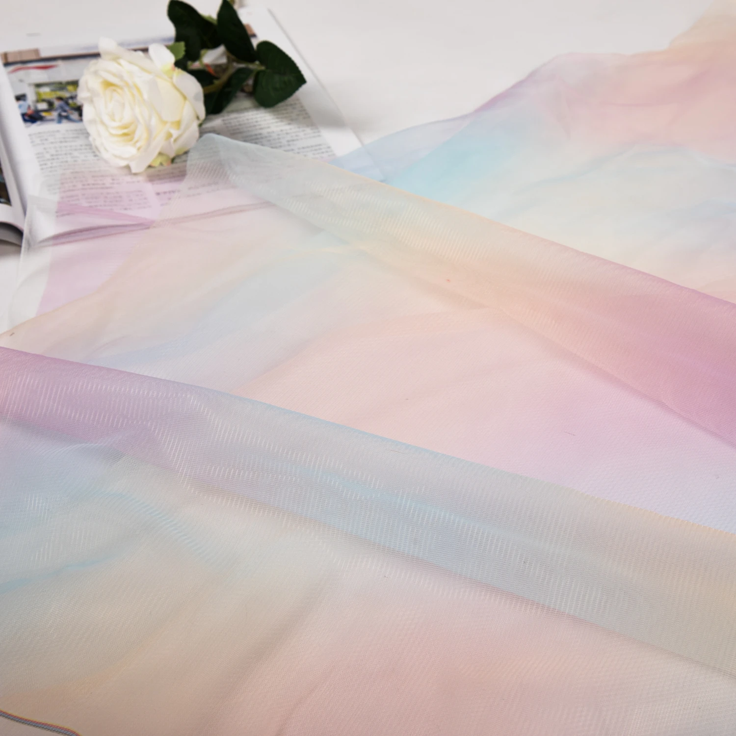 Ombre Gradient Rainbow Colorful Korean Organza Plain Tricot Tulle Fabrics For Skirt Dress