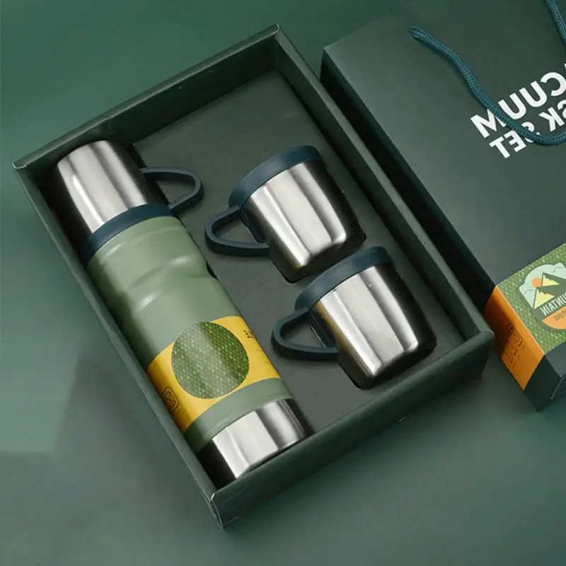 500 мл Термос из нержавеющей стали бутылка вакуумная колба с 3 чашками вакуумные колбы наборы/