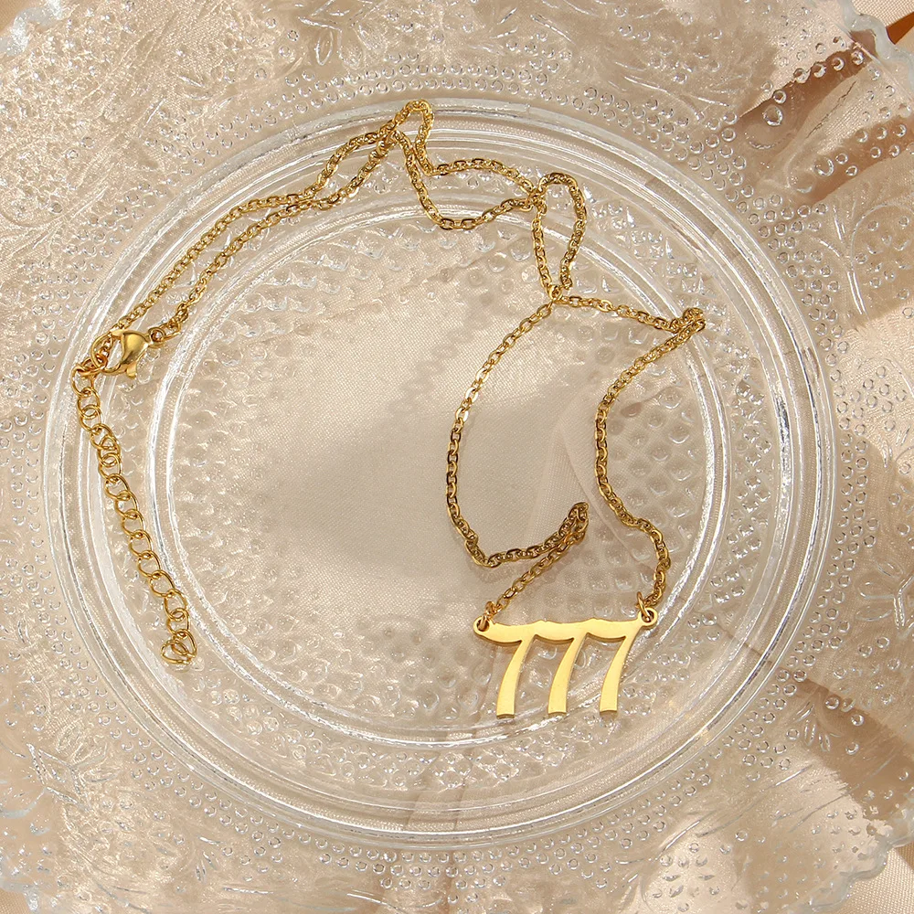 Hot Sale 18K Gold Stainless Steel Angel Necklace Jewelry Dainty 111 222 333 444 555 999 Pendant Angel Number Necklace For Women