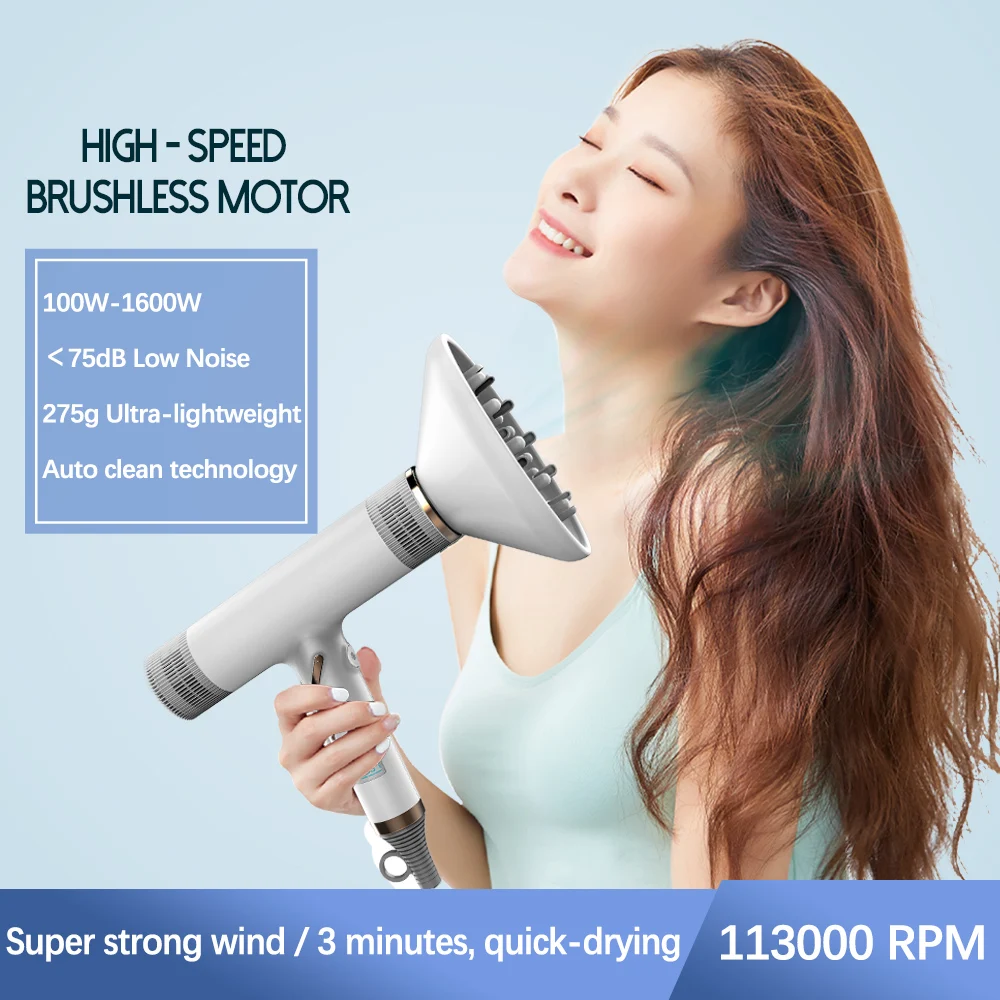 2022 Professional Hair Dryer 1600W 113000 RPM High Power Salons Hair Dryers Brushless Motor Low Noise Household Hair Dryer