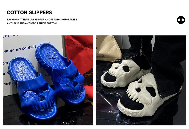 2023 Unisex men spring summer Light Weight Flat eva Shoes skull design indoor outdoor skull head shape house slippers slides