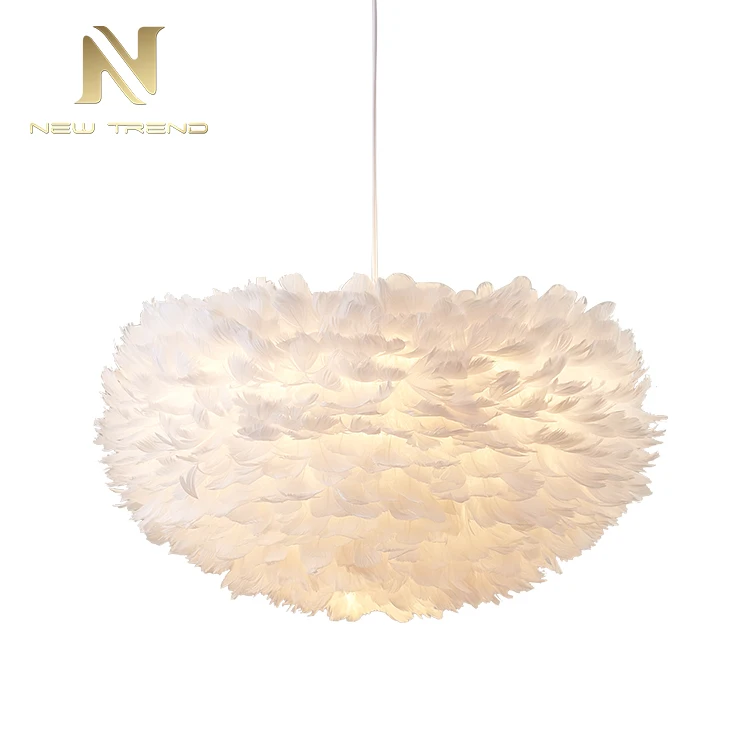 Contemporary Style Home Decoration Fixtures White Feather E27 Led Chandelier Pendant Light