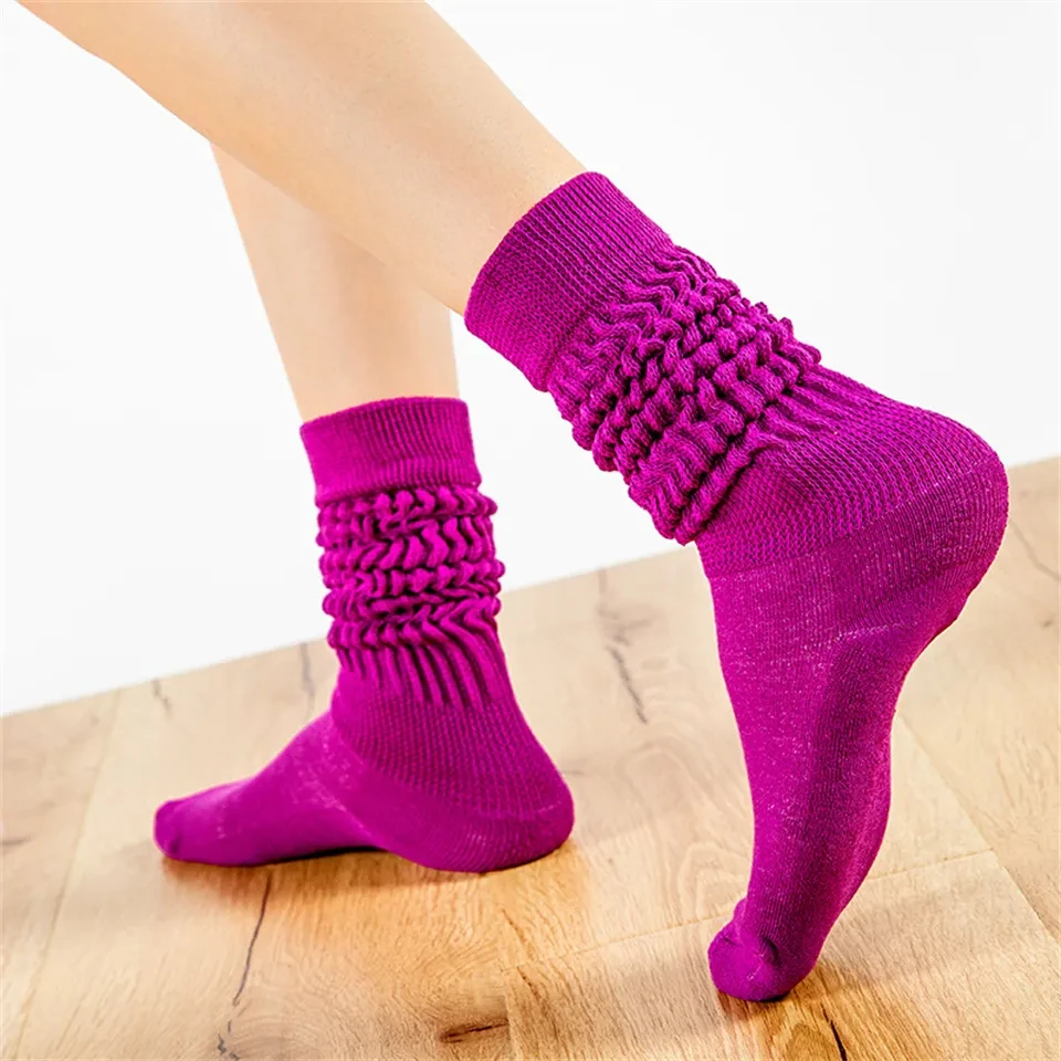 Wholesale Custom Logo Fashion Double Needle Cotton Elastic Long Solid Color Loose girls Slouch Sock For Women