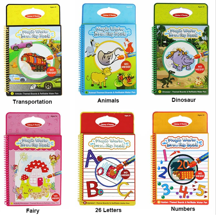 Best Selling Kids Water Book Reusable Water-Reveal Magic Painting Book with Pen