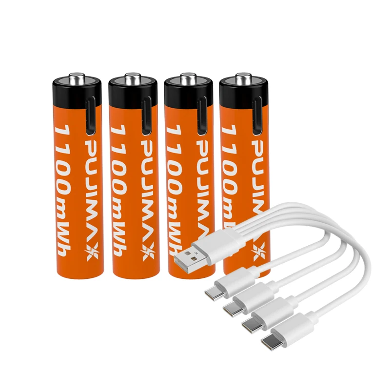 PUJIMAX aaa lithium ion rechargeable battery 1.5v usb c li ion aaa batteries 1pcs type c rechargeable battery charger with cable