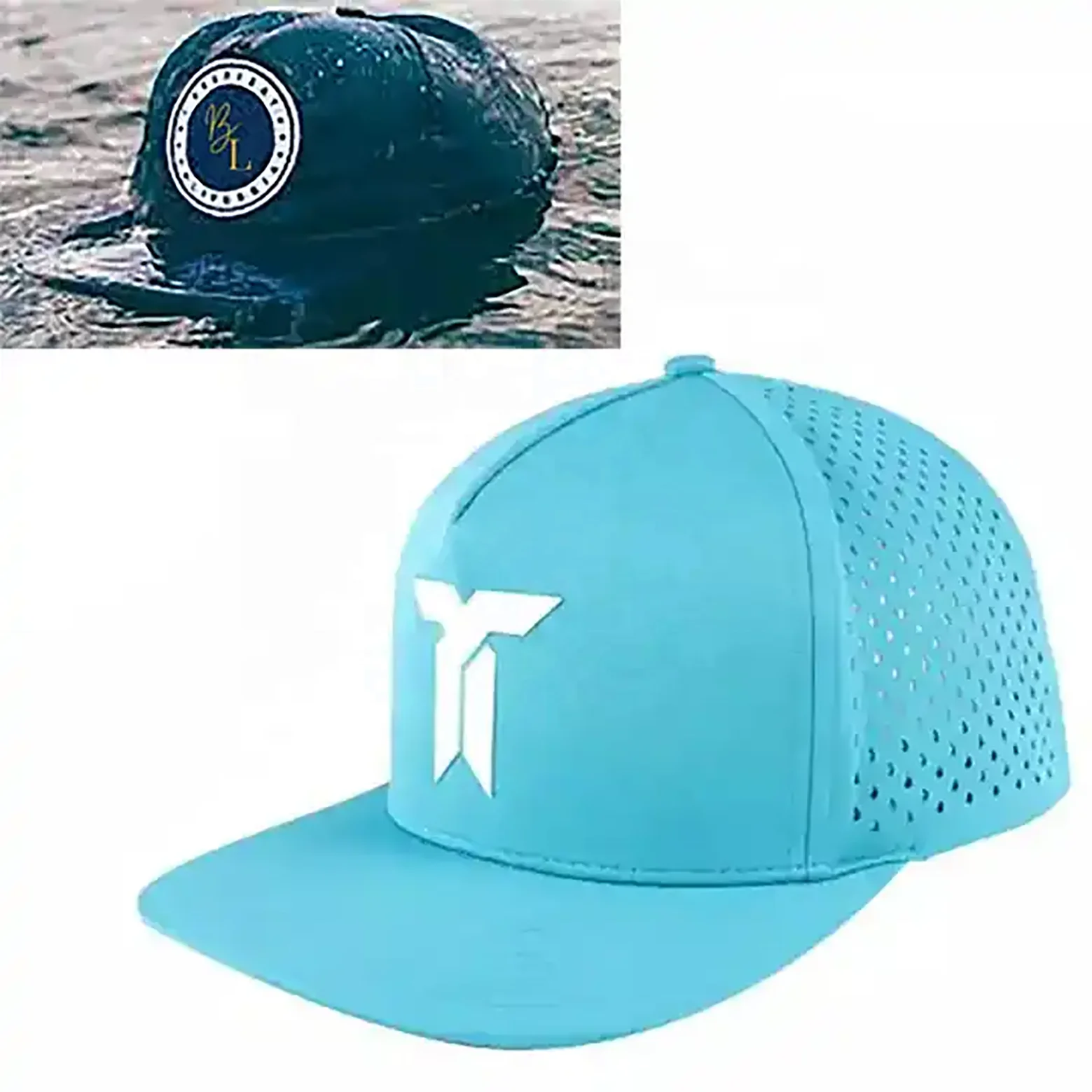 Custom Mens Laser Cut Hole Sweat Water Proof Waterproof Floatable Floating Float 5 Panel Golf Snapback Caps Hats for Men Man