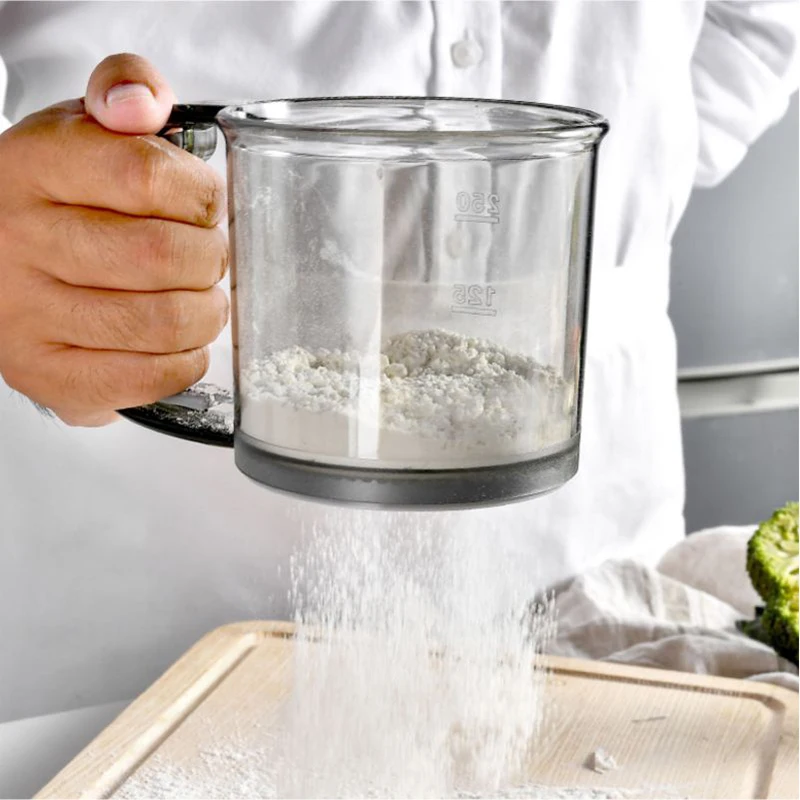 Kitchen Gadgets Baking Tool Manual Flour Colander Shaker Plastic Flour Sieve Juice Filter Fine Mesh Strainer With Handle