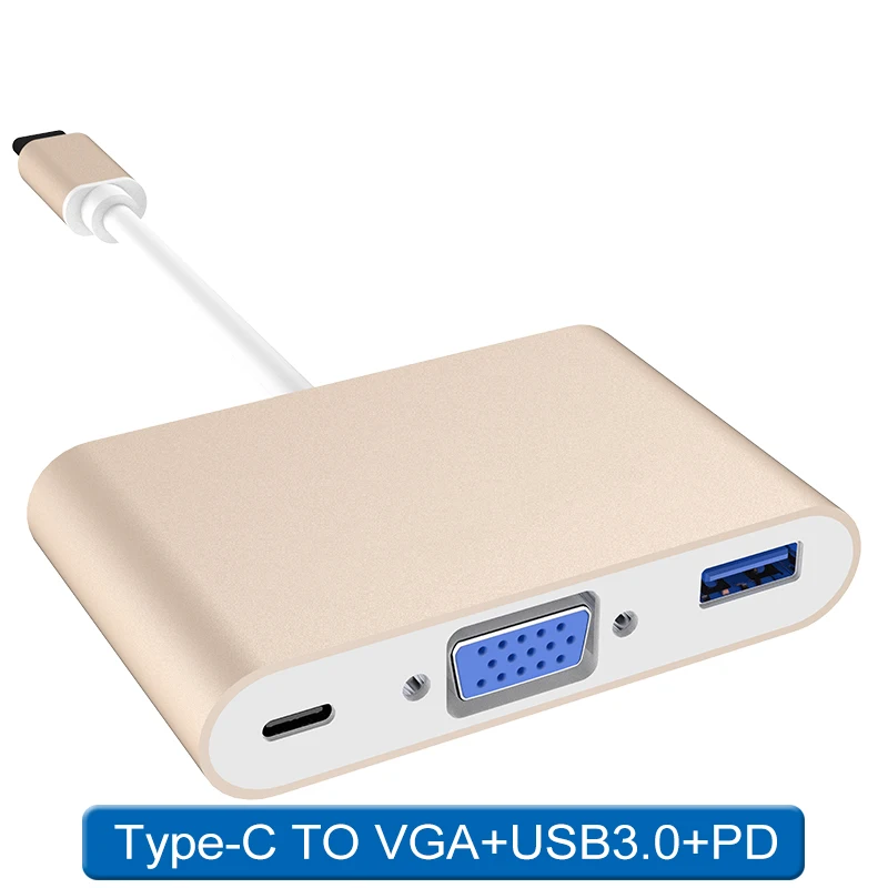 Type C 3 IN 1 Converter Adapter Type C to VGA+USB+PD HUB Factory price USB 3.1 Type C Multifunction adapter