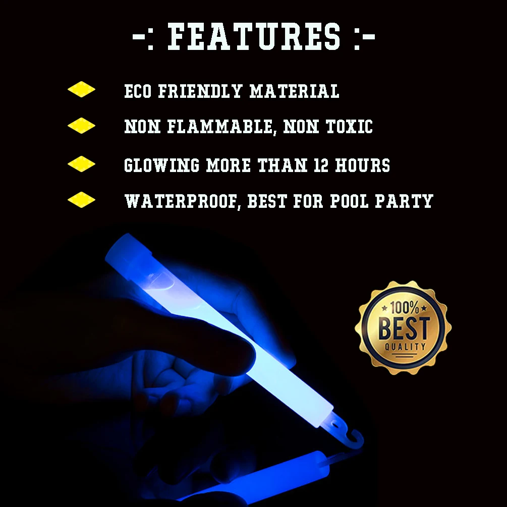 
15*150mm 6 inch flashing light stick glow sticks party stick with hook and elastic lanyard 