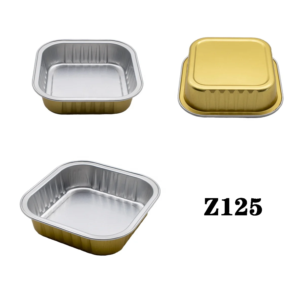 Z125 Square Aluminum Foil Pan 90*90*24 mm Food Grade Tray 125 ml Small Container with Foil Lid for Sauce Honey Food Packaging