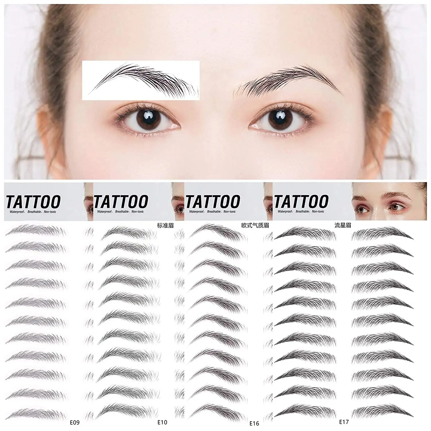 Best Selling Temporary Waterproof Breathable Eyebrow tattoos For Women And Girls Eyebrows 44 Pairs Of 4 Shapes