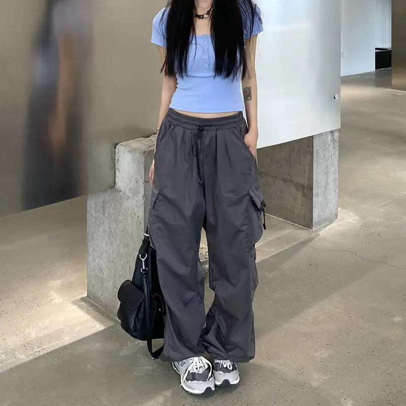 Streetwear Clothing Wide Leg Baggy Trousers Female Hippie Custom Loose Plus Size Drawstring Y2K  Parachute Cargo Pants Women