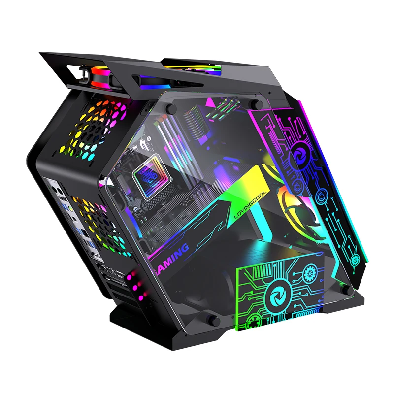 Lovingcool New Arrival Style Gaming Tempered Glass Computer Cases & Towers With Fans Cooler HD AUDIO USB3.0 MATX Desktop Chassis