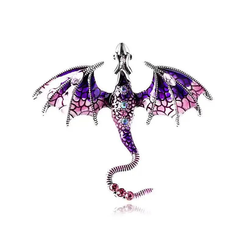 Enamel Dragon Brooches for Women Men 6-color Rhinestone Flying Legend Animal Party Office Brooch Pins Gifts