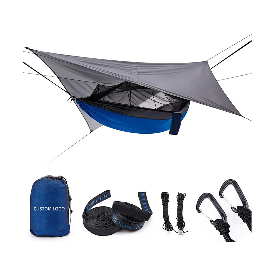 Waterproof Portable Camping Hammock Cover Canopy Cover Hiking Rainfly Tarp Hammock Parachute with Mosquito Net