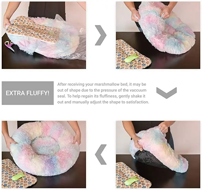 Marshmallow Cat Small Dog Bed Extra Fluffy Round Cat Bed with Non-Slip Bottom + Throw Blanket Calms Pets with Softness & Warmth
