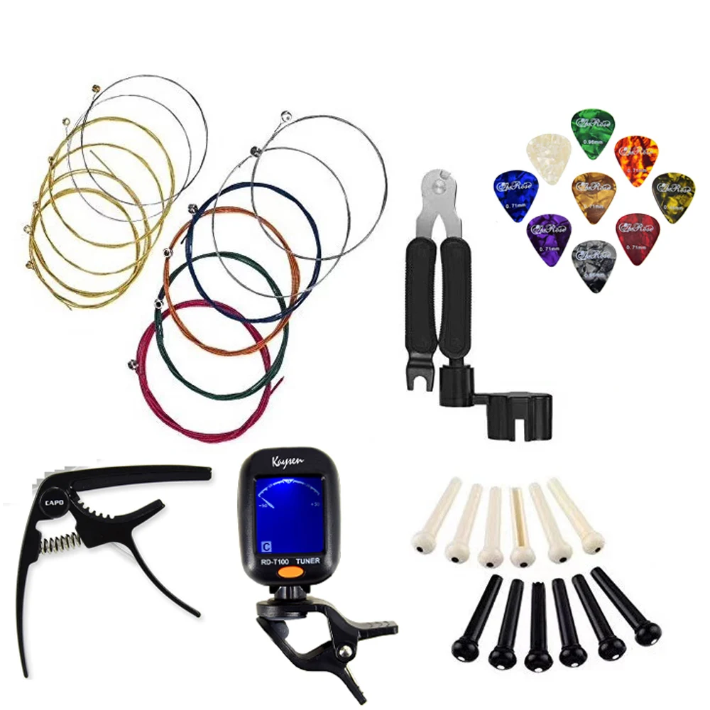 wholesale guitar bundle accessories kit set : acoustic strings ,picks,capo,tuner,strings cutter all in one pack