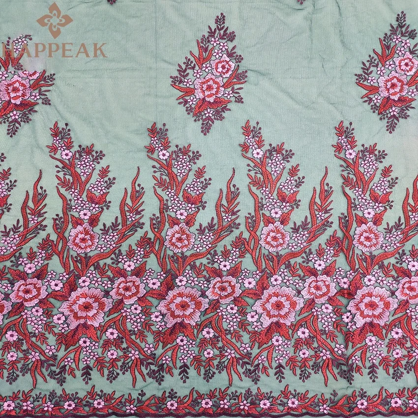 HAPPEAK High Grade Soft Embroidery Flower Lace Fabric Breathable Tulle Embroidered Fabric for Dress