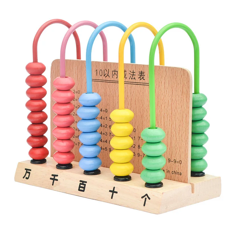 Unisex Montessori Abacus Rack Cheap Wooden Rainbow-Colored Educational Math Game Tool Preschool Baby Kids Children Made Plywood
