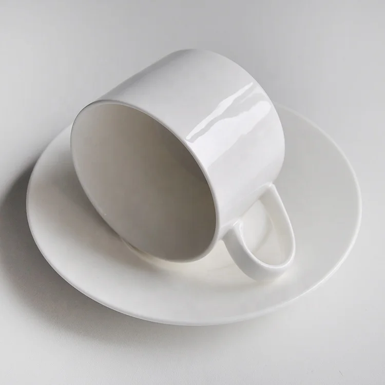 custom classic new bone china plain white ceramic cup and saucer mug set with printed logo