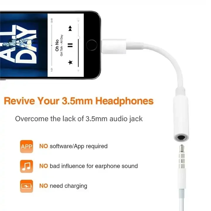 Wholesale price 3.5mm Jack AUX Audio Cable 8 pin to 3.5mm Adapter aux adapter For iPhone Headphones