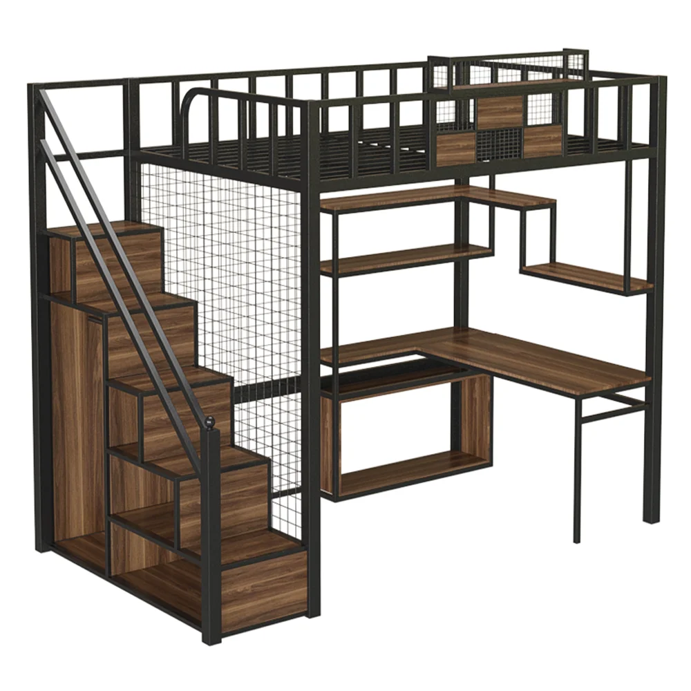 Industrial Apartment Integrated Bedroom Furniture Divan Bed Adults Customized Bedroom Sets Mezzanine Bunk Metal Traditional