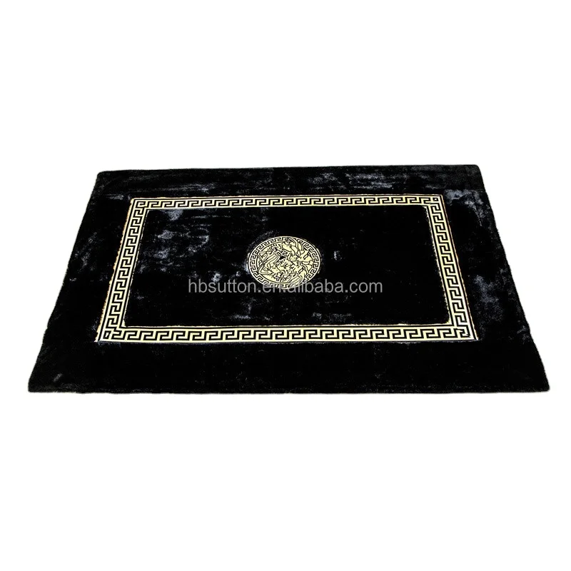Plush Soft Hallway carpet Faux Leather Corridor Rug Decorative Fluffy Kitchen Black Gold Rug Black Floor Luxury Carpet
