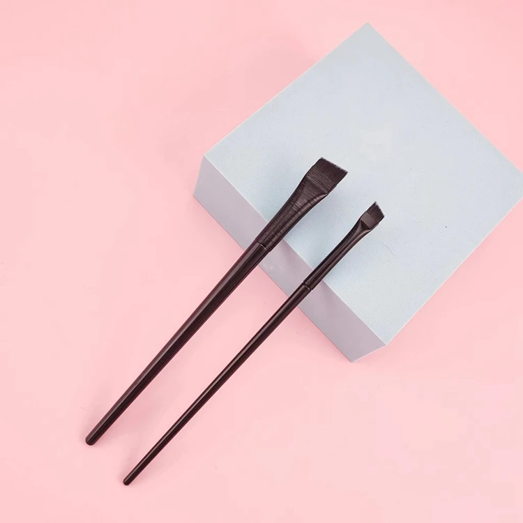 Professional Ultra Thin Black Slim Wooden Handle Angled Flat Head Single Eyeliner Eyebrow Long Lasting Vegan Makeup Brush