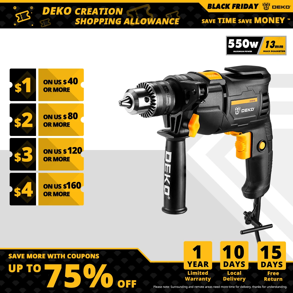 Электрические инструменты, ударная электрическая дрель dkid13z2220v, 550 Вт, перфоратор, функции, отвертка, электромост