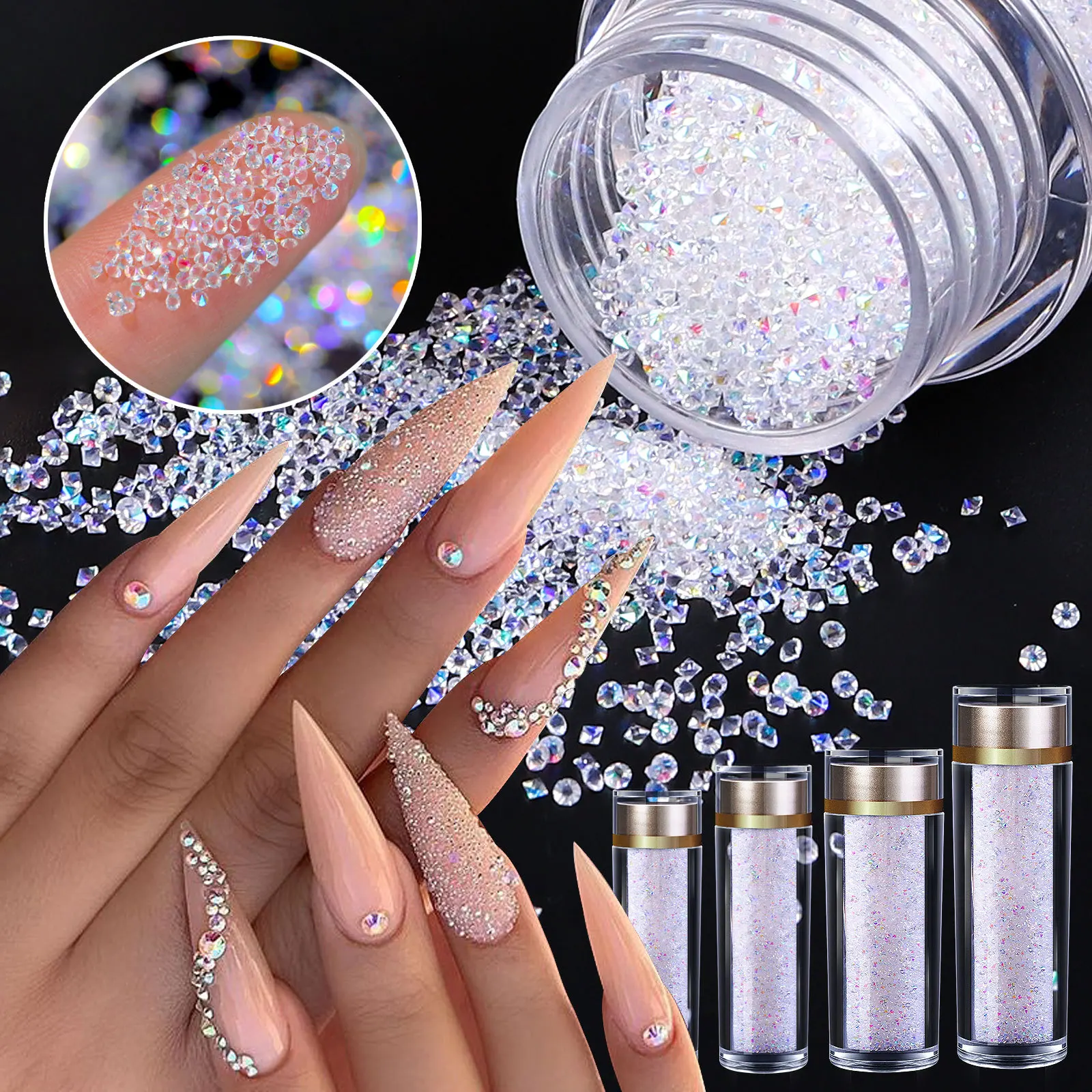 Destly Micro Bead Diamond Mini Nail Rhinestone High Shiny AB Reflective Nail Pixie Crystals Dust For Nails Art
